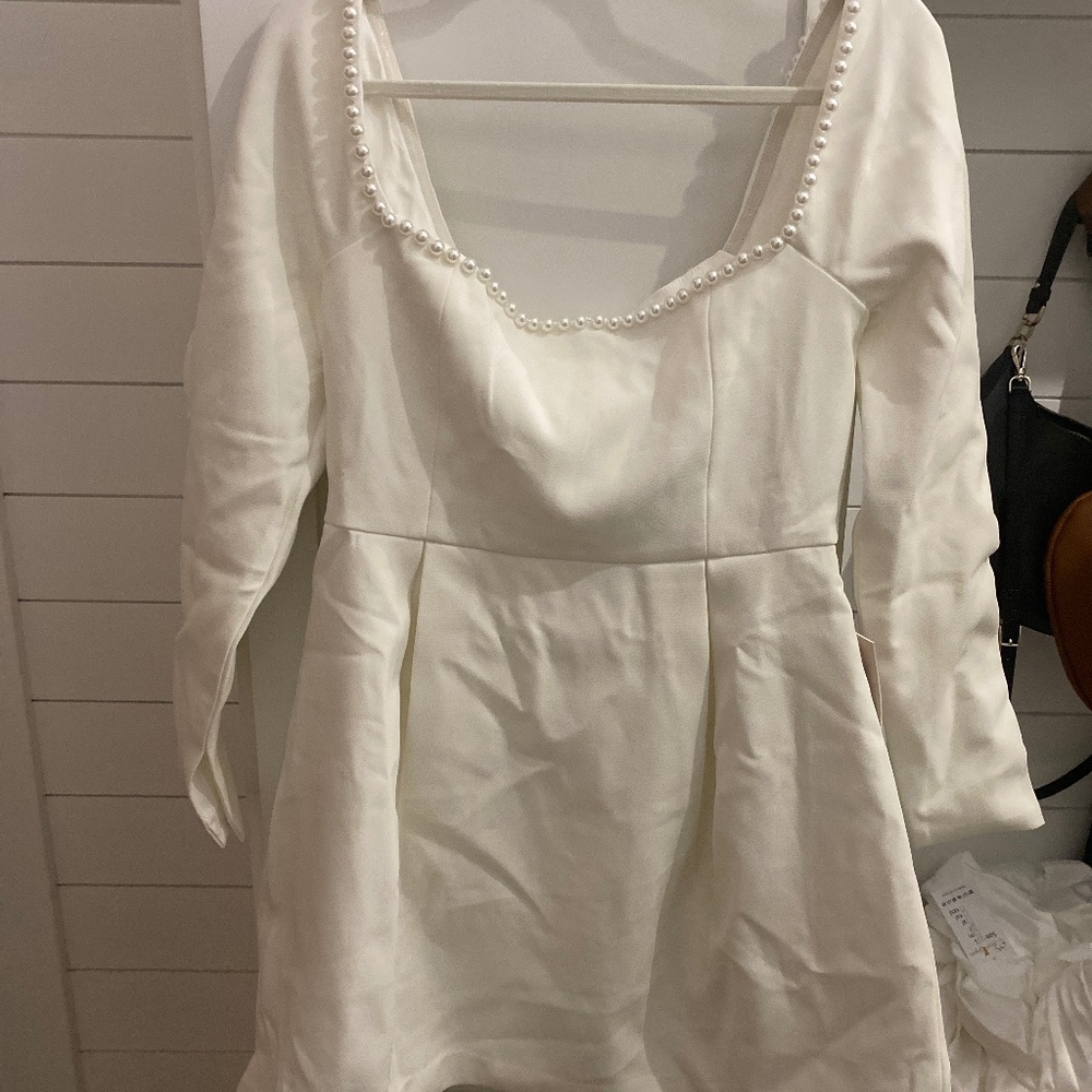 White Pearl-Trim Mini Dress - Brand Not Specified